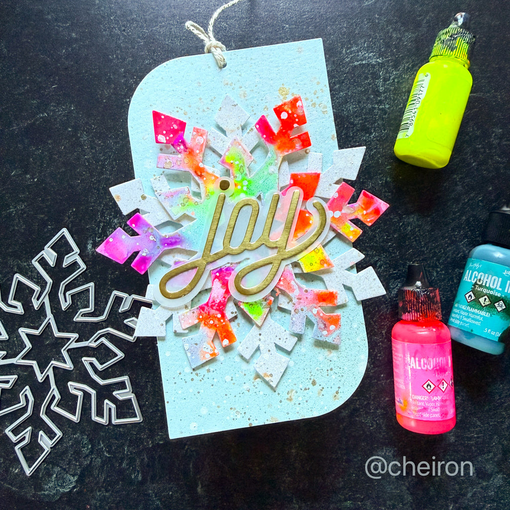 Simon Says Stamp Stencils and Dies Fractile Snowflake set1338fs Stamptember Cheiron Brandon Vibrant Joy Snowflake Tag