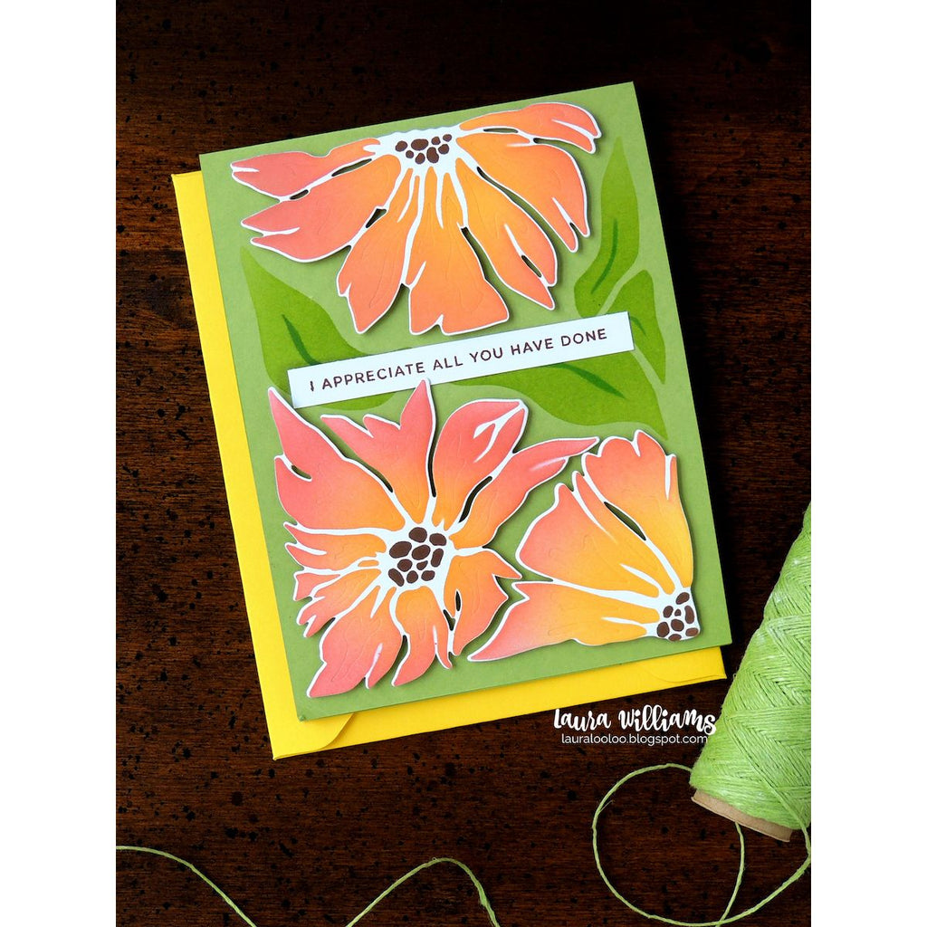 Simon Says Stamp Stencils and Dies Friendly Blossoms set1190fb In My Heart Appreciate You Card
