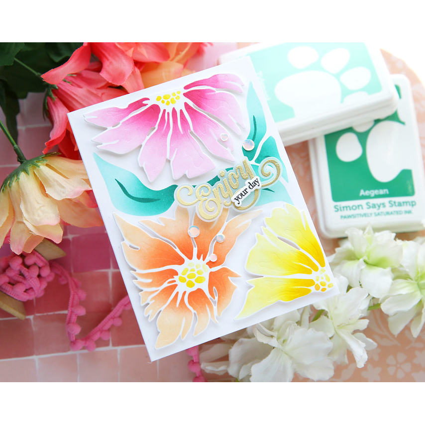 Simon Says Stamp Stencils and Dies Friendly Blossoms set1190fb In My Heart Birthday Card Laura Bassen | color-code:ALT02