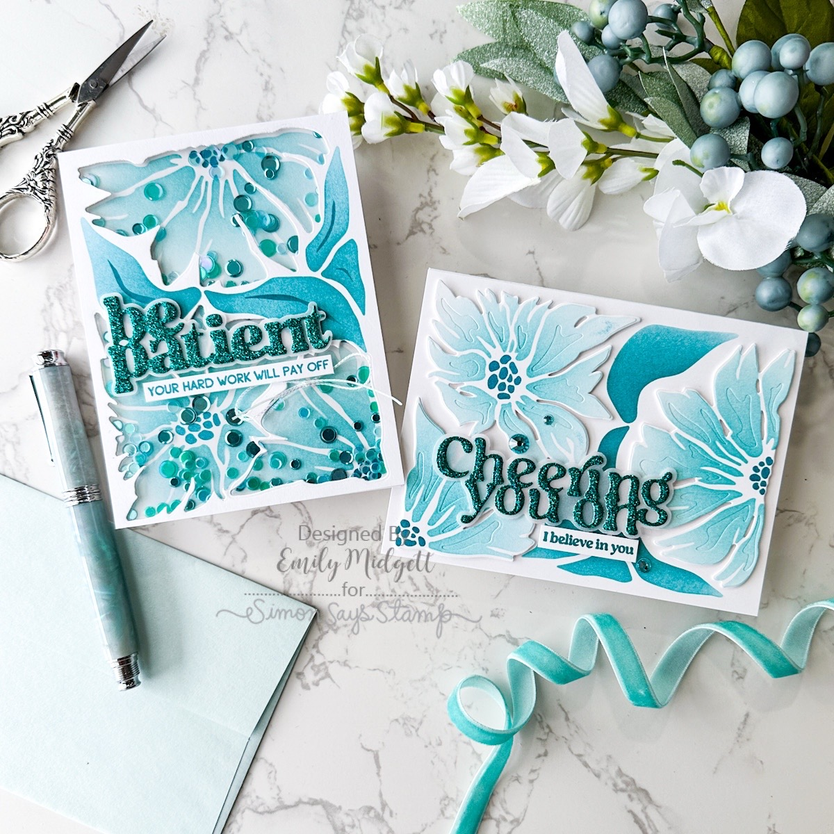 Simon Says Stamp Stencils and Dies Friendly Blossoms set1190fb In My Heart Floral Encouragement Cards Emily Midgett | color-code:ALT08