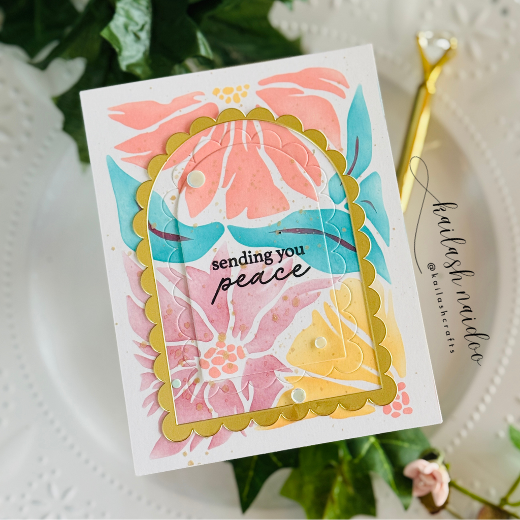 Simon Says Stamp Stencils and Dies Friendly Blossoms set1190fb In My Heart Sending Peace Card