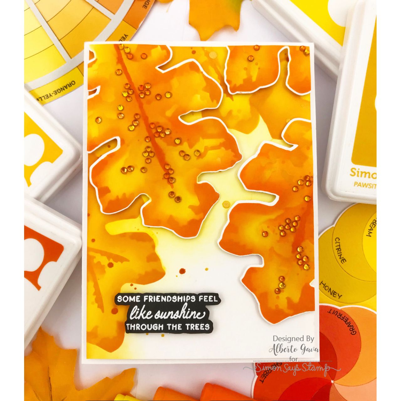 Simon Says Stamp Stencils and Dies Oak Leaf set1292ol Every Happiness Alberto Gava Glowing Leaves Friend Card | color-code:ALT03