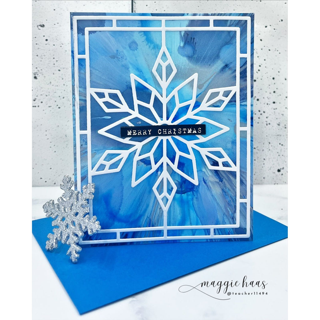 Simon Says Stamp Stencils and Dies Stained Glass Snowflake set1337sg Stamptember Maggie Haas Winter Card