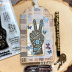 Simon Says Stamp Still Here Wafer Dies 1691sdc Sending Cheer Janet Katz Brown and Blue Peace Sign Encouragement Tag