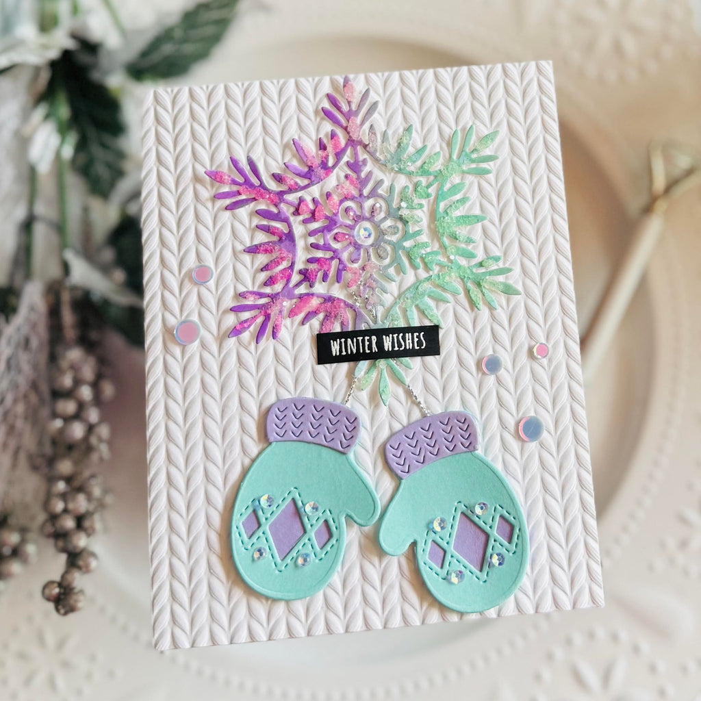 Simon Says Stamp Stitched Mittens Wafer Dies s1207 Sending Cheer Kailash Naidoo Cute Cozy Christmas Card