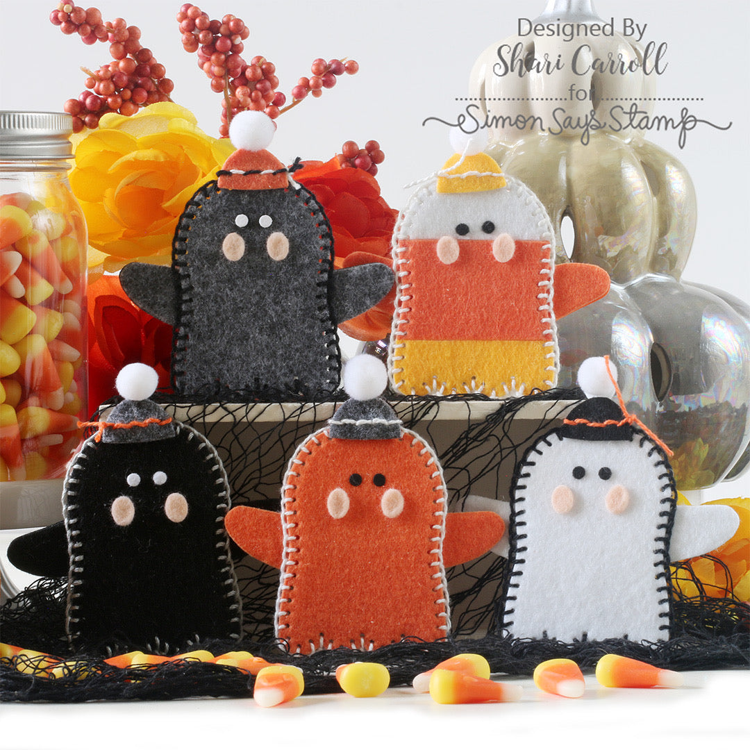 Simon Says Stamp Stitching Ghost Wafer Dies s1177 Stamptember Shari Carroll Halloween Felt Tags