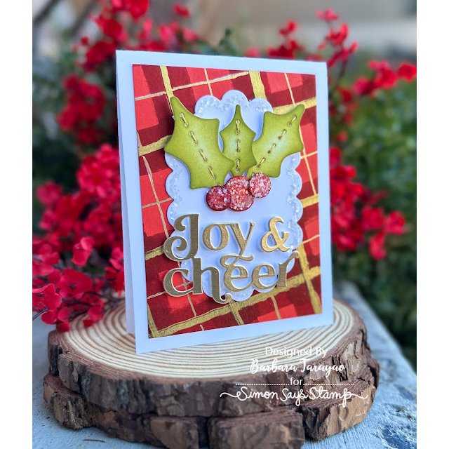 Simon Says Stamp Stitching Holly and Berries Wafer Dies s1101 DieCember Barbara Tarayao Classic Holly and Plaid Christmas Card | color-code:ALT09