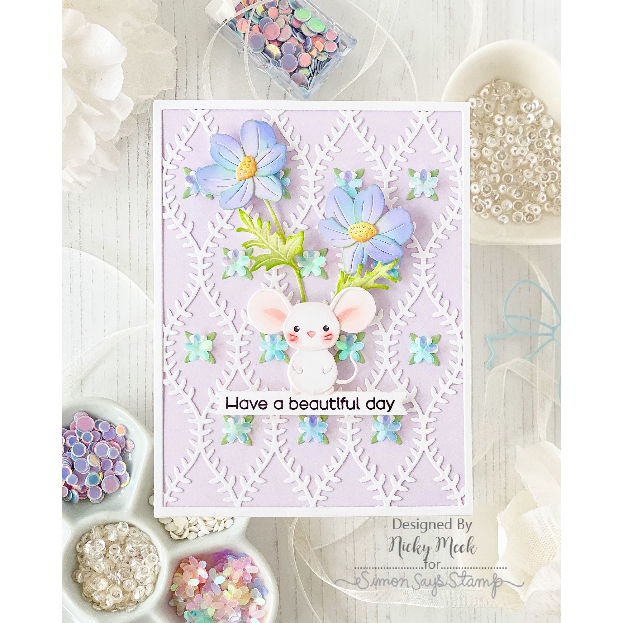 Simon Says Stamp Sunblush Flowers Wafer Dies s1139 Always There Beautiful Day Mouse Card with Flowers Nicky Meek | color-code:ALT02