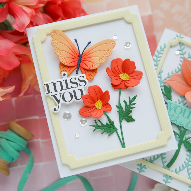 Simon Says Stamp Sunblush Flowers Wafer Dies s1139 Always There Butterfly Miss You Card Laura Bassen | color-code:ALT01