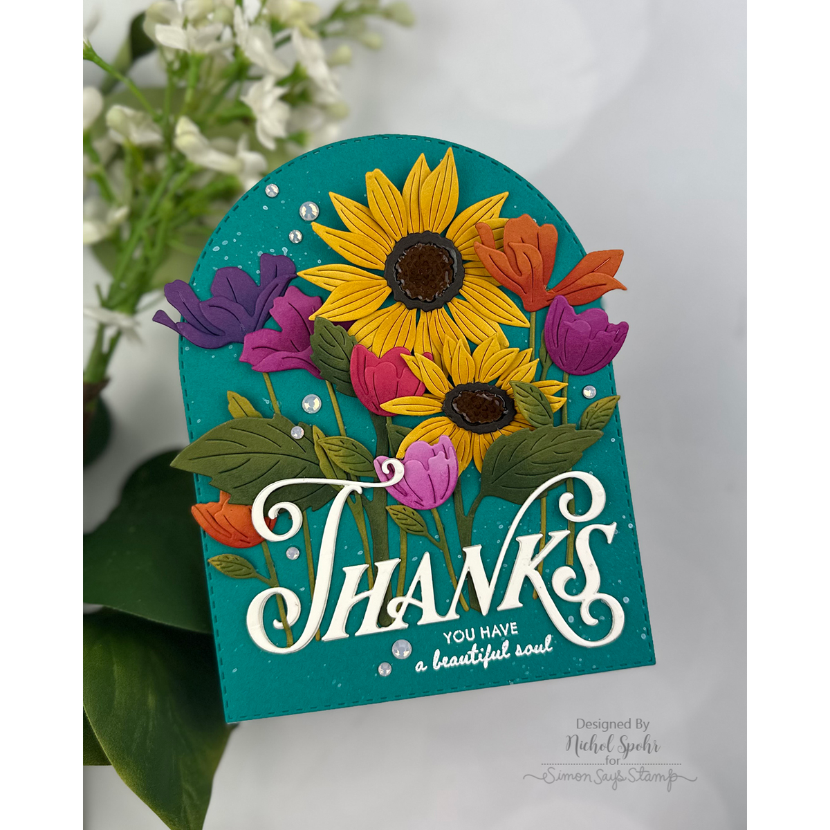 Simon Says Stamp Sunflower Blooms Wafer Dies s1144 Every Happiness Nichol Spohr Arched Summer Floral Thanks Card | color-code:ALT07