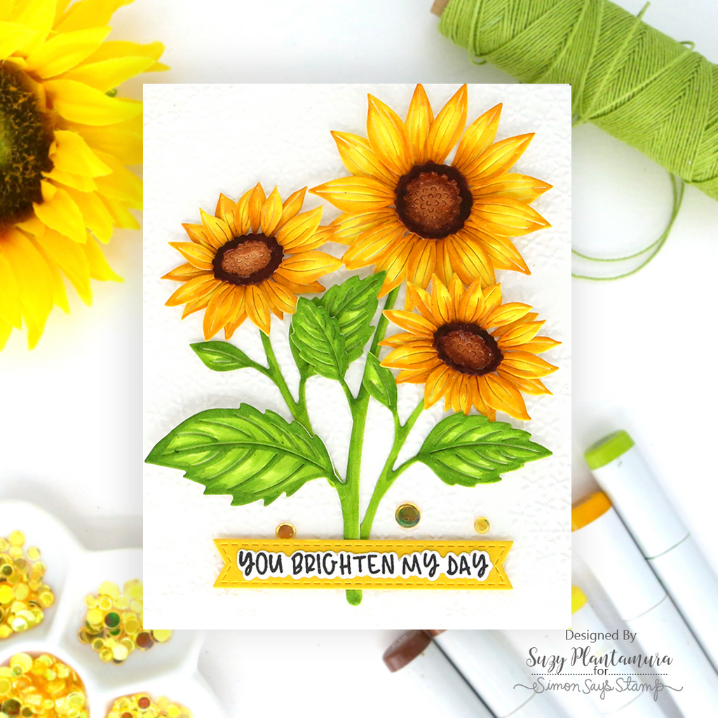 Simon Says Stamp Sunflower Blooms Wafer Dies s1144 Every Happiness Suzy Plantamura Bright Sunflowers Card | color-code:ALT013