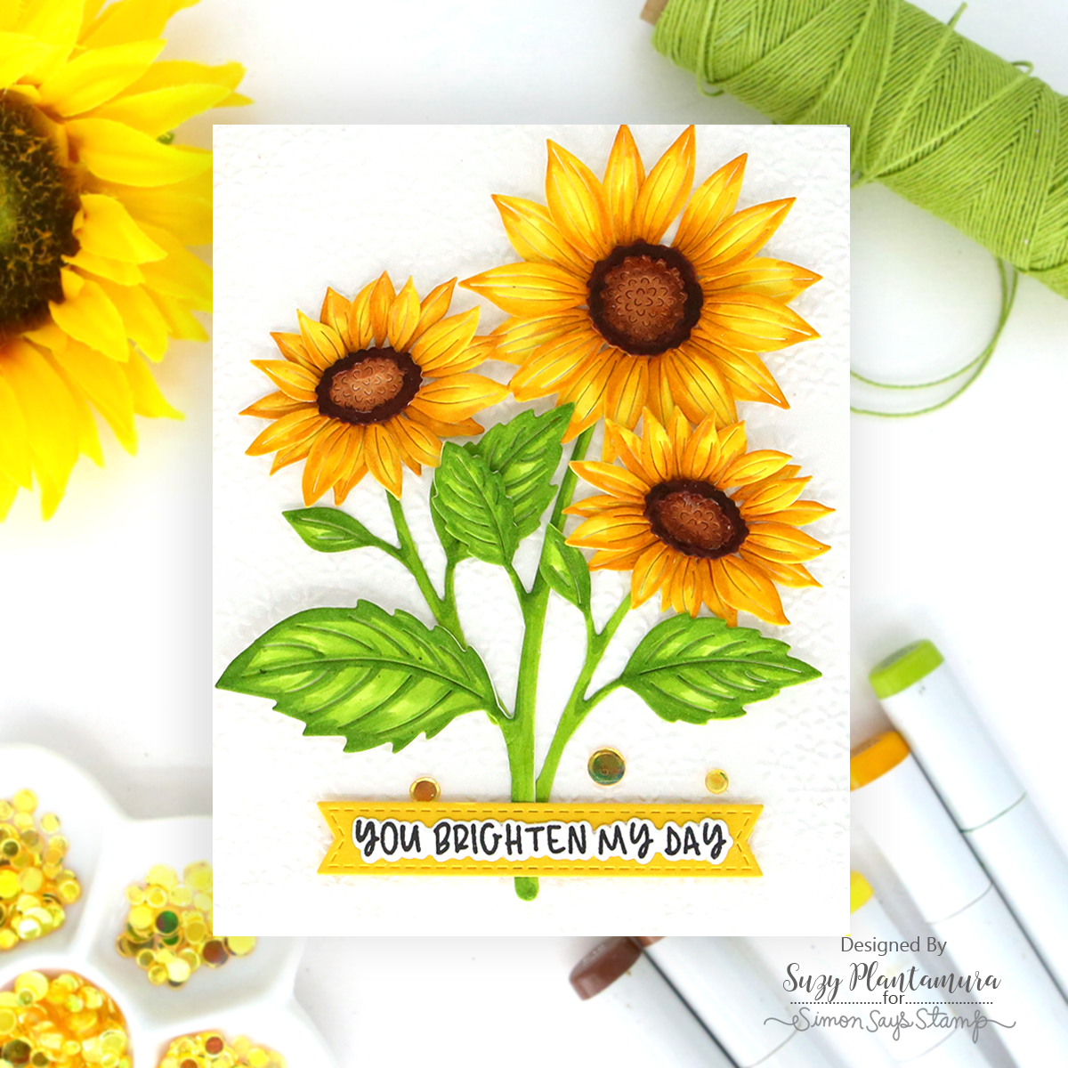 Simon Says Stamp Sunflower Blooms Wafer Dies s1144 Every Happiness Suzy Plantamura Bright Sunflowers Card | color-code:ALT013