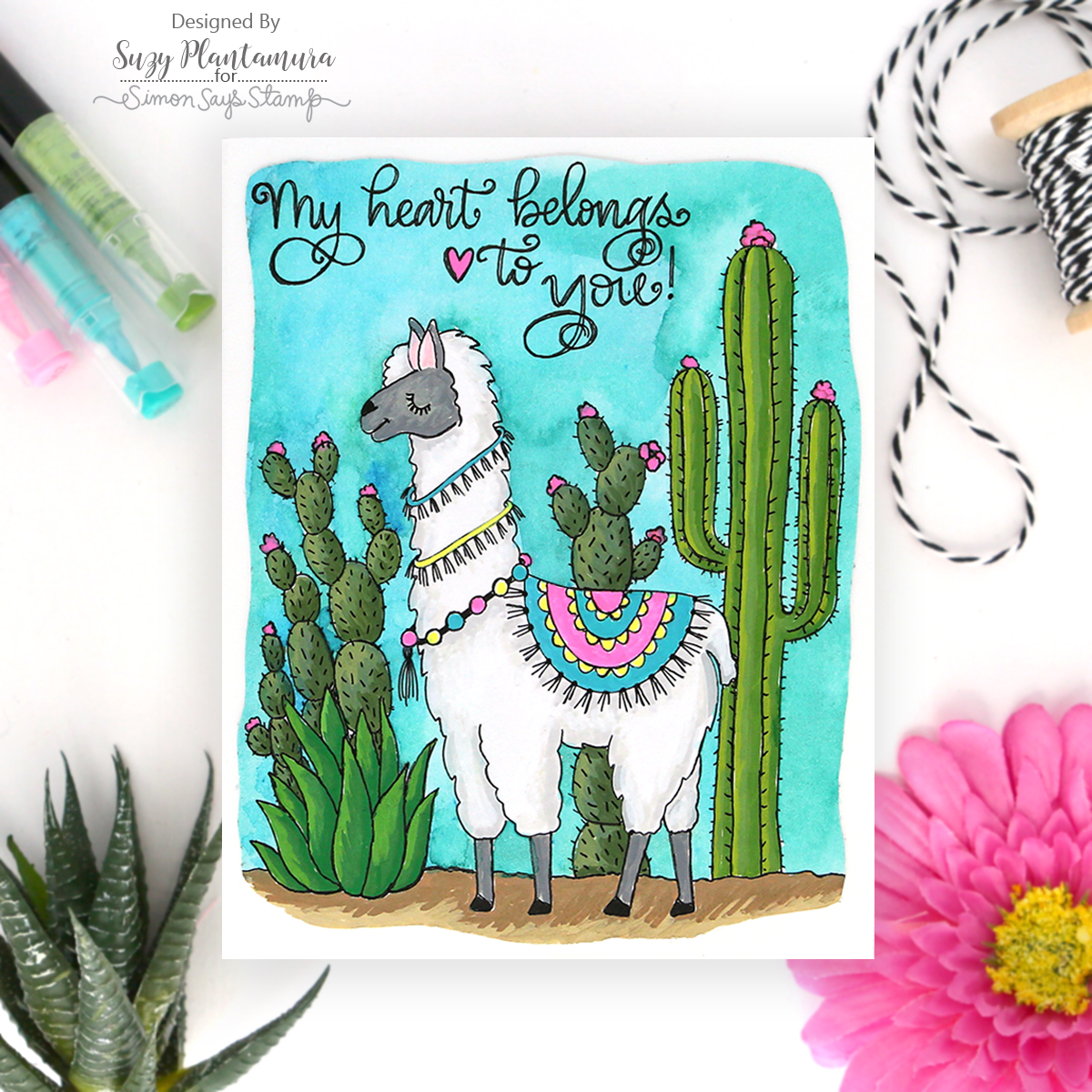 Simon Says Stamp Suzy's SUCCULENTS Watercolor Prints szslt0719 Llama Love Card Suzy Plantamura | color-code:ALT11