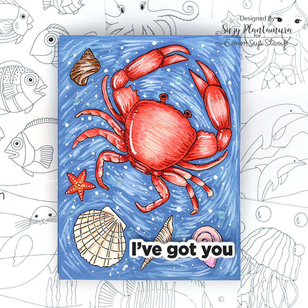Simon Says Stamp Suzy's UNDER THE SEA Watercolor Prints szus20wc I've Got You Crab Card Suzy Plantamura | color-code:ALT01