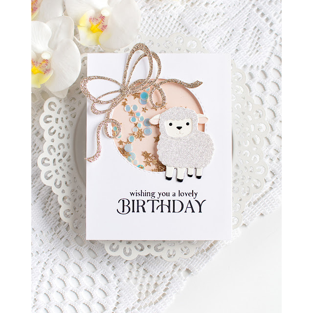 Simon Says Stamp Sweet Sheep Wafer Dies s1128 Beautiful Moments Sparkly Birthday Shaker Card Heather Hoffman | color-code:ALT04
