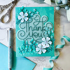 Simon Says Stamp Swirled Thank You Wafer Dies 1635sd Shine On Aqua Flowers and Thanks Card Emily Midgett