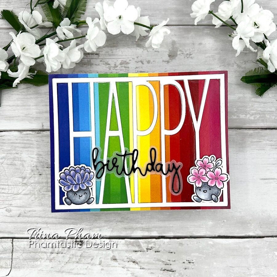 Simon Says Stamp Tall Happy Cover Wafer Die 1622md Shine On Happy Birthday Card Trina Pham