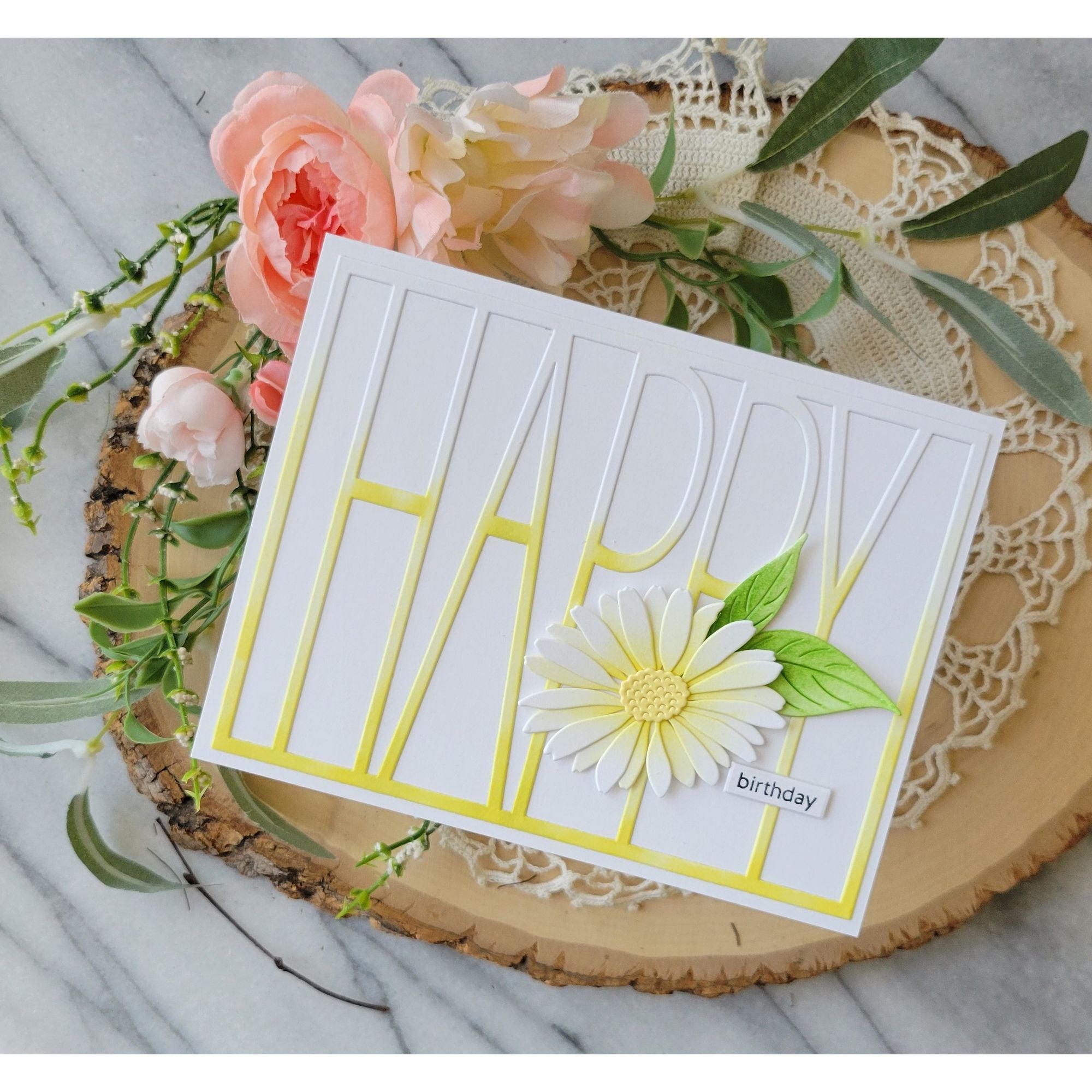 Simon Says Stamp Tall Happy Cover Wafer Die 1622md Shine On Happy Birthday Card with Daisy Rosemary Dennis