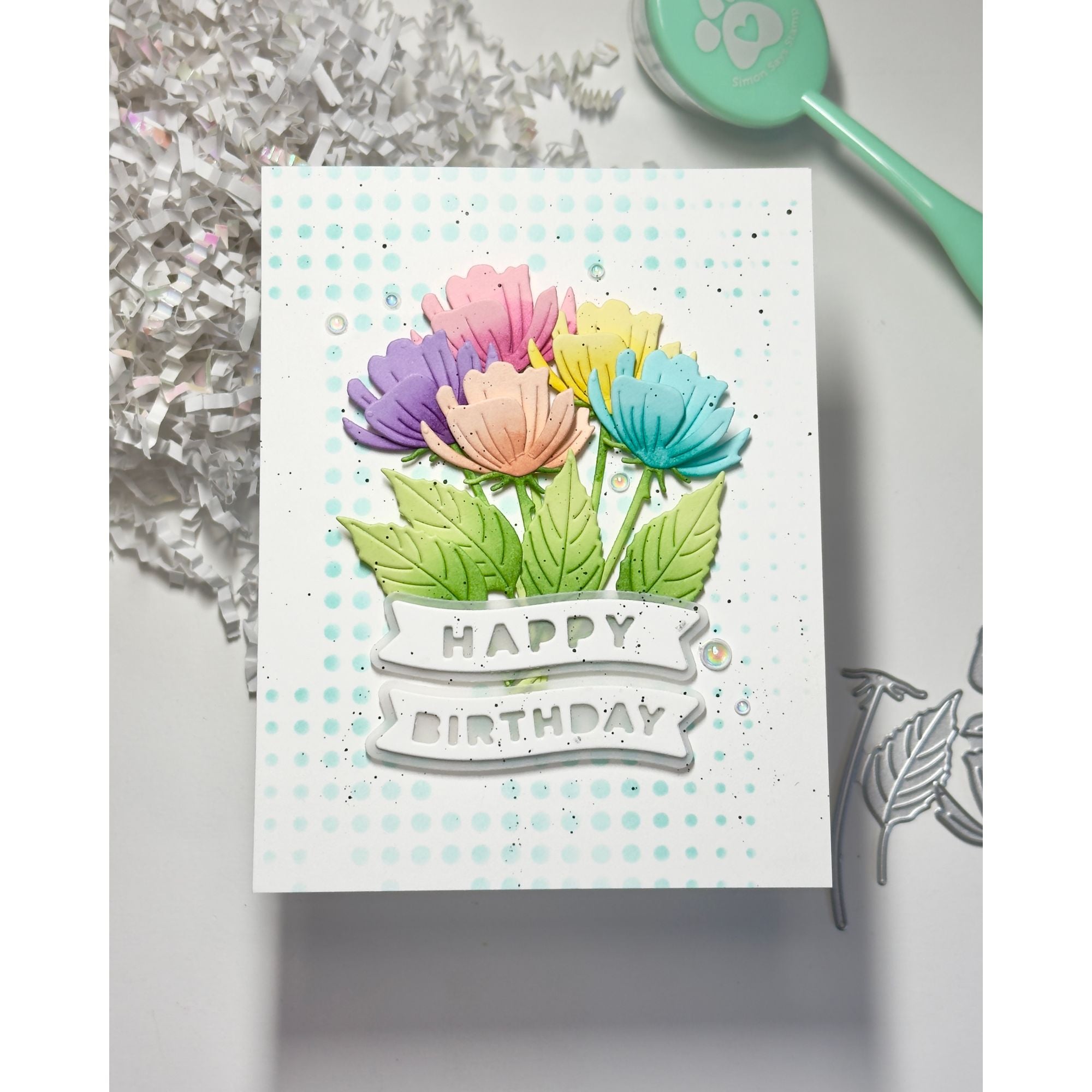 Simon Says Stamp Tender Blossom Wafer Dies s1225 Stamptember Karen Downs Birthday Cluster Card