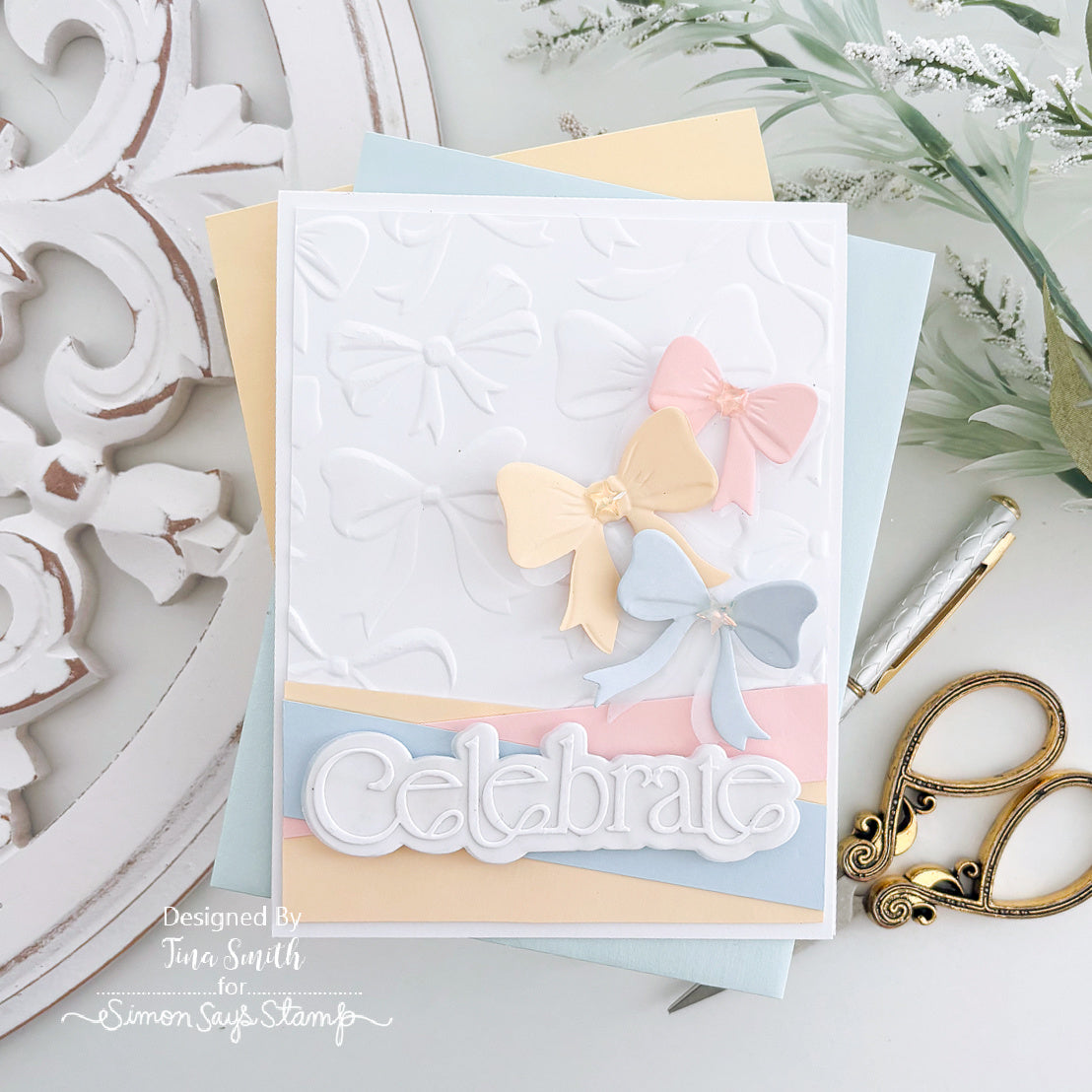 Simon Says Stamp Timeless Celebrate Wafer Dies 1731sd Tina Smith Pastel Bows Birthday Card