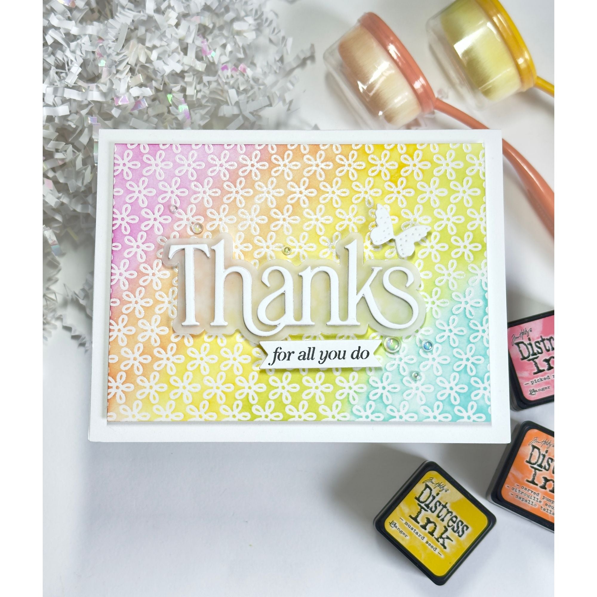 Simon Says Stamp Timeless Thanks Wafer Dies 1619sd Always There Rose Thanks Pastel Rainbow Card Karen Downs