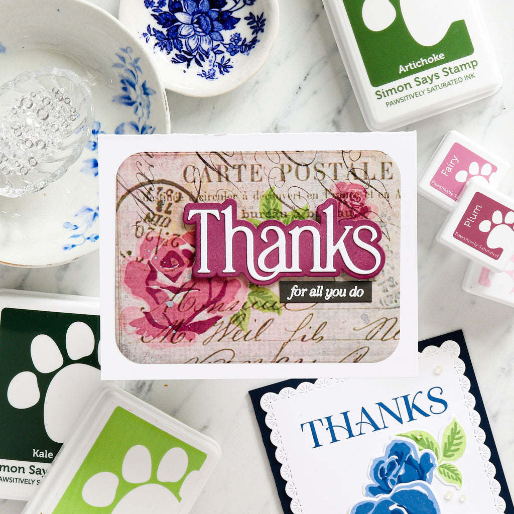 Simon Says Stamp Timeless Thanks Wafer Dies 1619sd Always There Vintage Rose Thanks Card Ann-Marie Trapani