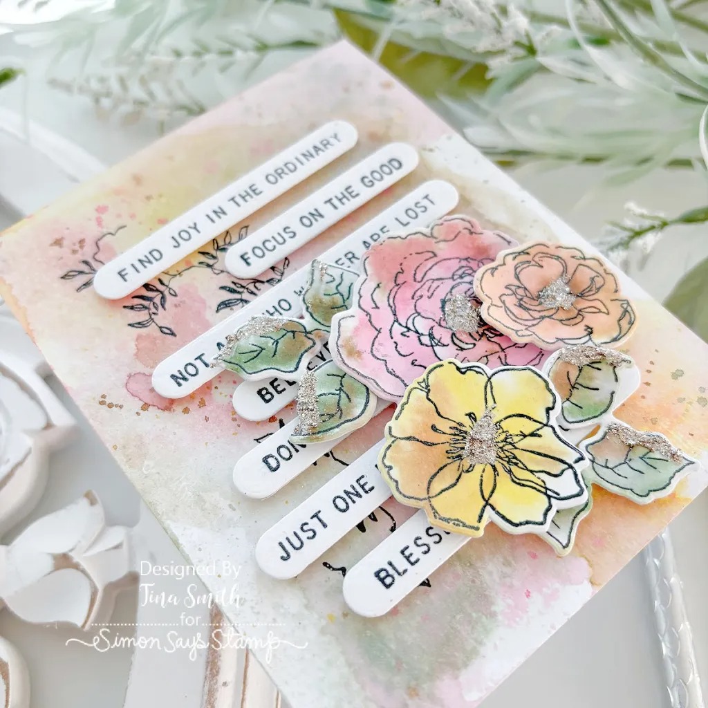 Simon Says Stamp Tiny Text Wafer Dies 394sss Find Joy Pastel Flowers Card Tina Smith | color-code:ALT02
