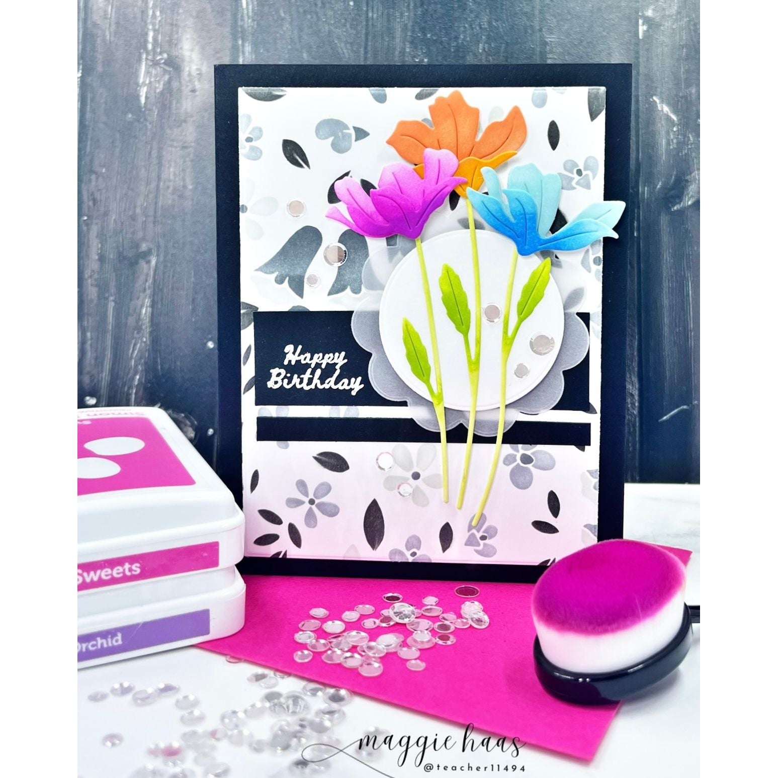 Simon Says Stamp Tissue Petal Stems Wafer Dies s1142 Every Happiness Maggie Haas Pop of Color Flowers Birthday Card