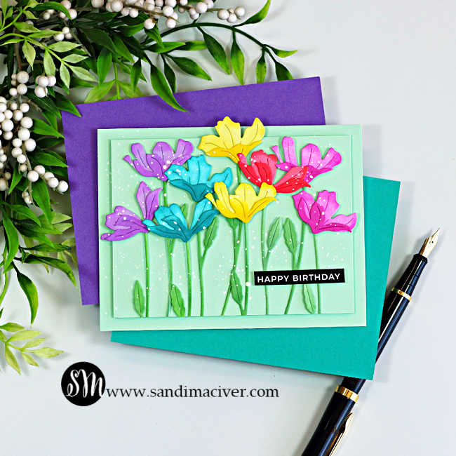 Simon Says Stamp Tissue Petal Stems Wafer Dies s1142 Every Happiness Sandi MacIver Rainbow of Flowers Birthday Card | color-code:ALT06
