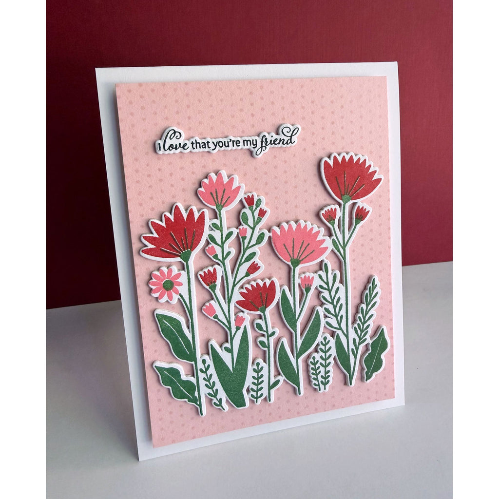 Simon Says Stamp To Friendship Wafer Dies 1692sdc Stamptember Lisa Addesa Pink Flowers Friend Card