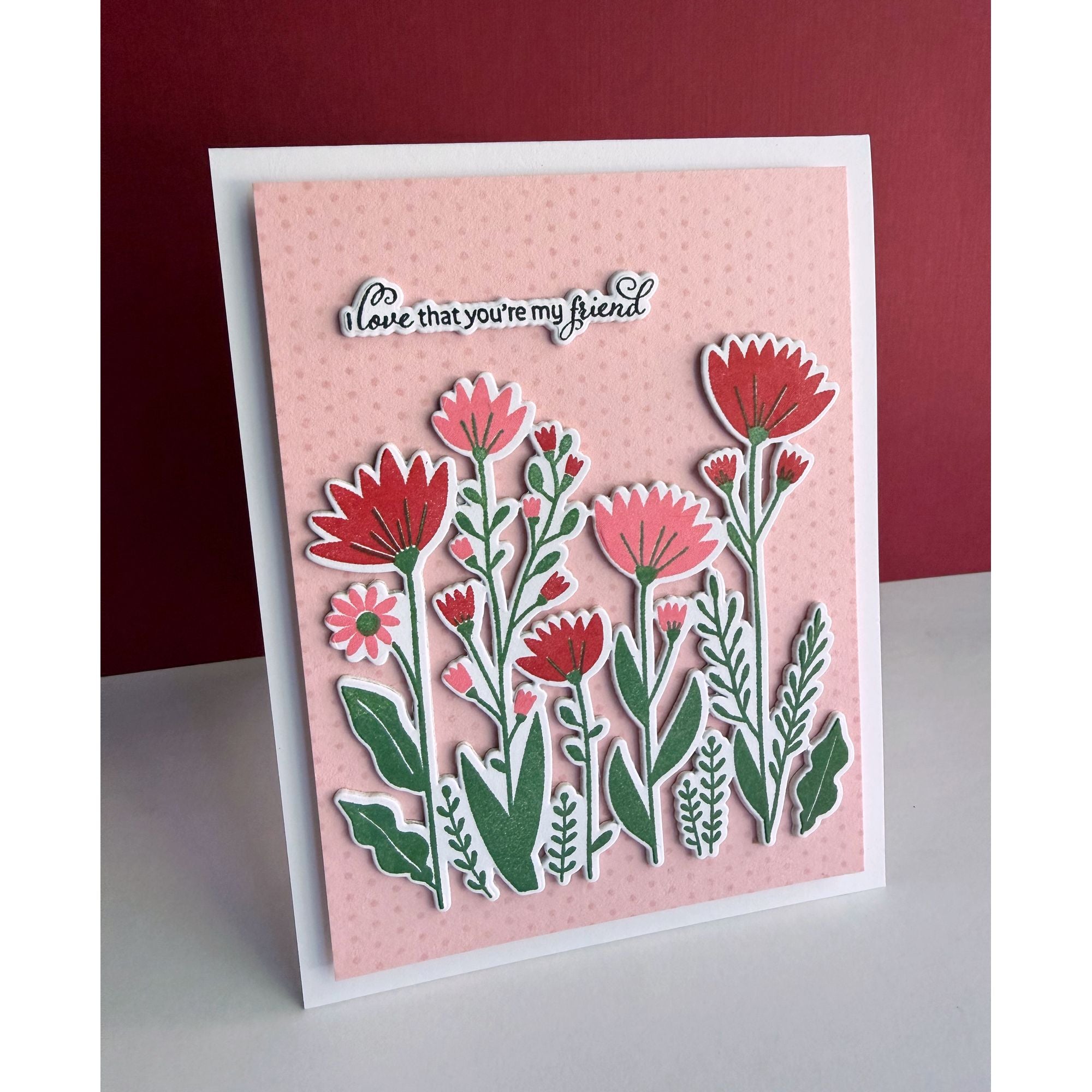 Simon Says Stamp To Friendship Wafer Dies 1692sdc Stamptember Lisa Addesa Pink Flowers Friend Card