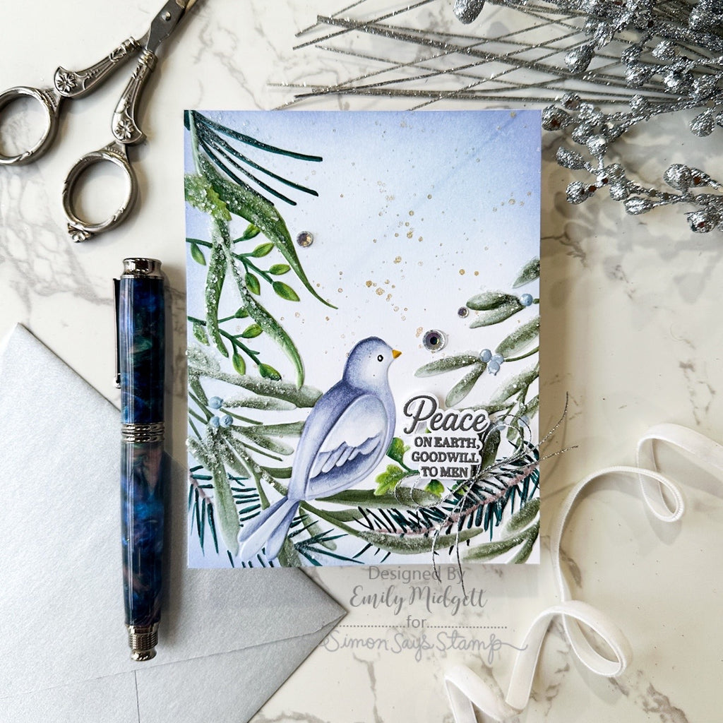 Simon Says Stamp Tranquil Dove Embossing Folder and Die sfd563set Emily Midgett Sacred Christmas Card