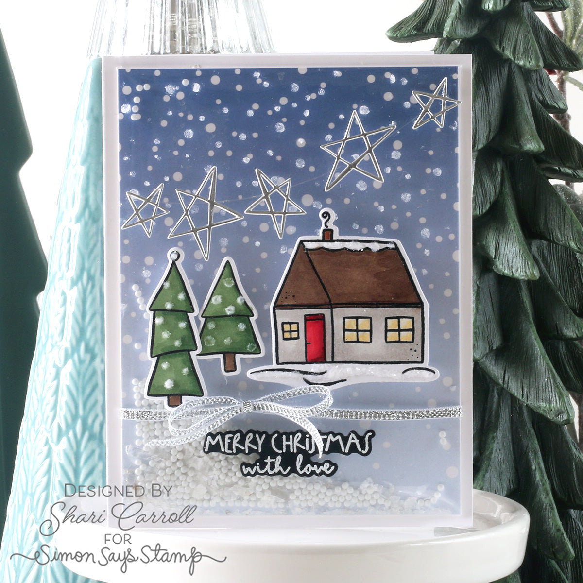 Simon Says Stamp Twinkle Stars Wafer Dies 1835sd Shari Carroll Cozy Holiday Home Shaker Card