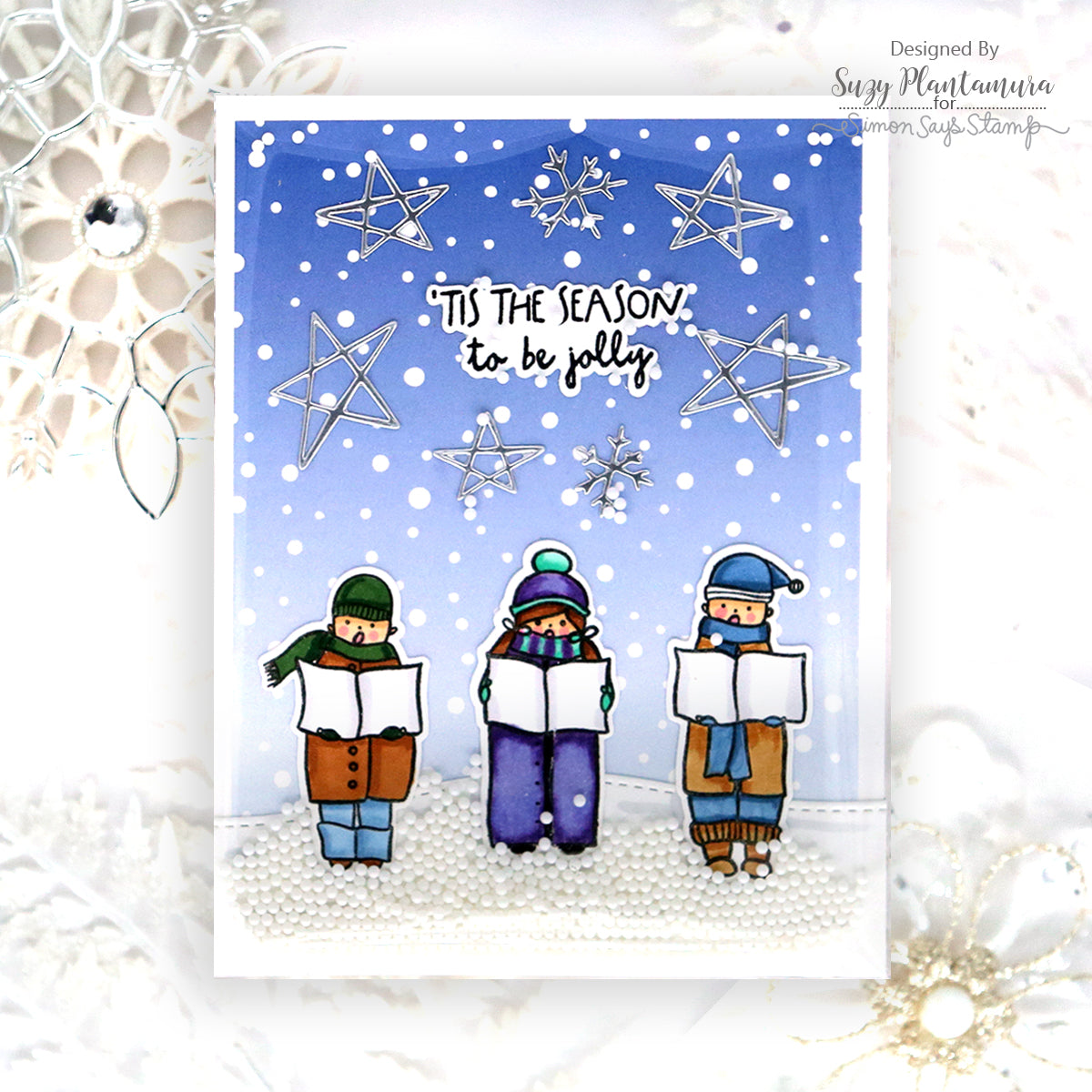 ** Simon Says Stamp Twinkle Stars Wafer Dies 1835sd Suzy Plantamura Cute Carolers in the Snow Shaker Card | color-code:ALT02