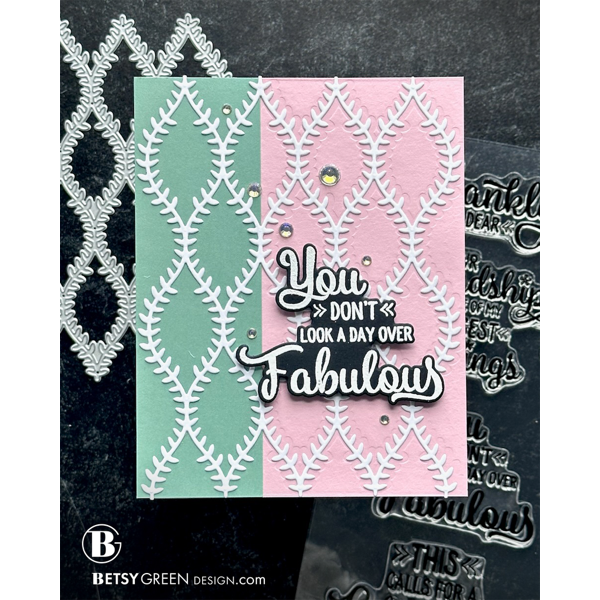 Simon Says Stamp Willowweave Plate Wafer Dies s1131 Pink and Green preppy friend Friend Card Betsy Green