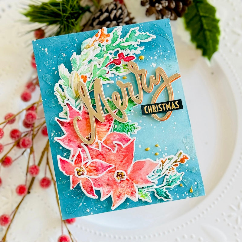 Simon Says Stamp Winter Watercolor Wafer Dies 354sss Kailash Naidoo Poinsettia Holiday Card