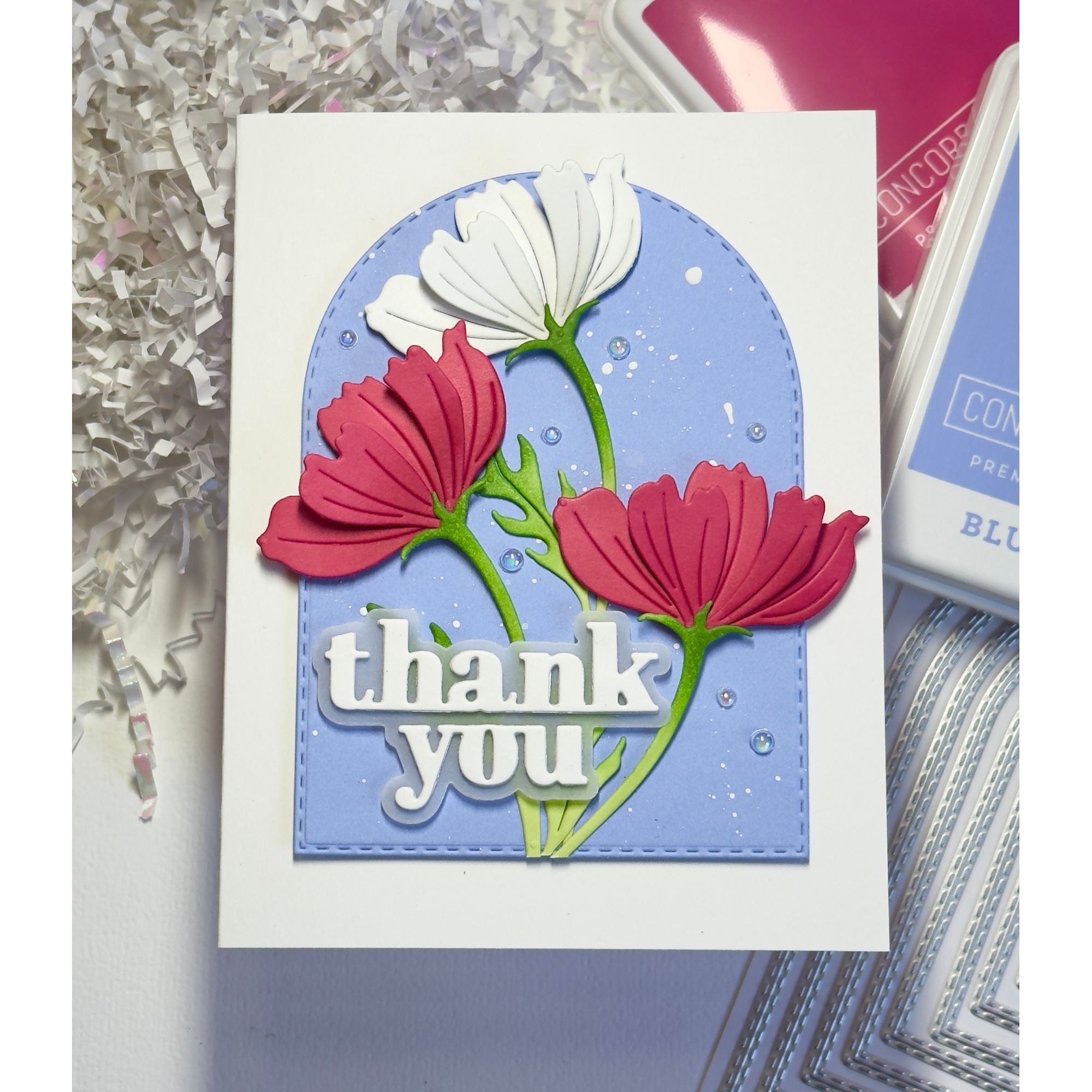 Simon Says Stamp Wishflower Stem Wafer Dies s1143 Every Happiness Karen Downs Arch and Flowers Thank You Card