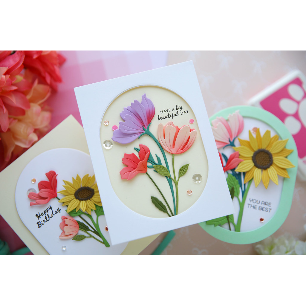 Simon Says Stamp Wishflower Stem Wafer Dies s1143 Every Happiness Laura Bassen Three Clean and Simple Floral Cards | color-code:ALT01
