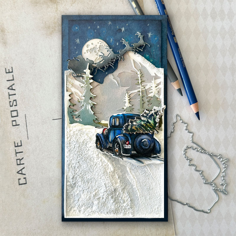 Simon Says Stamp Wonderment Wafer Dies 504sss Renée Bergeron Blue Card Slimline Christmas Card