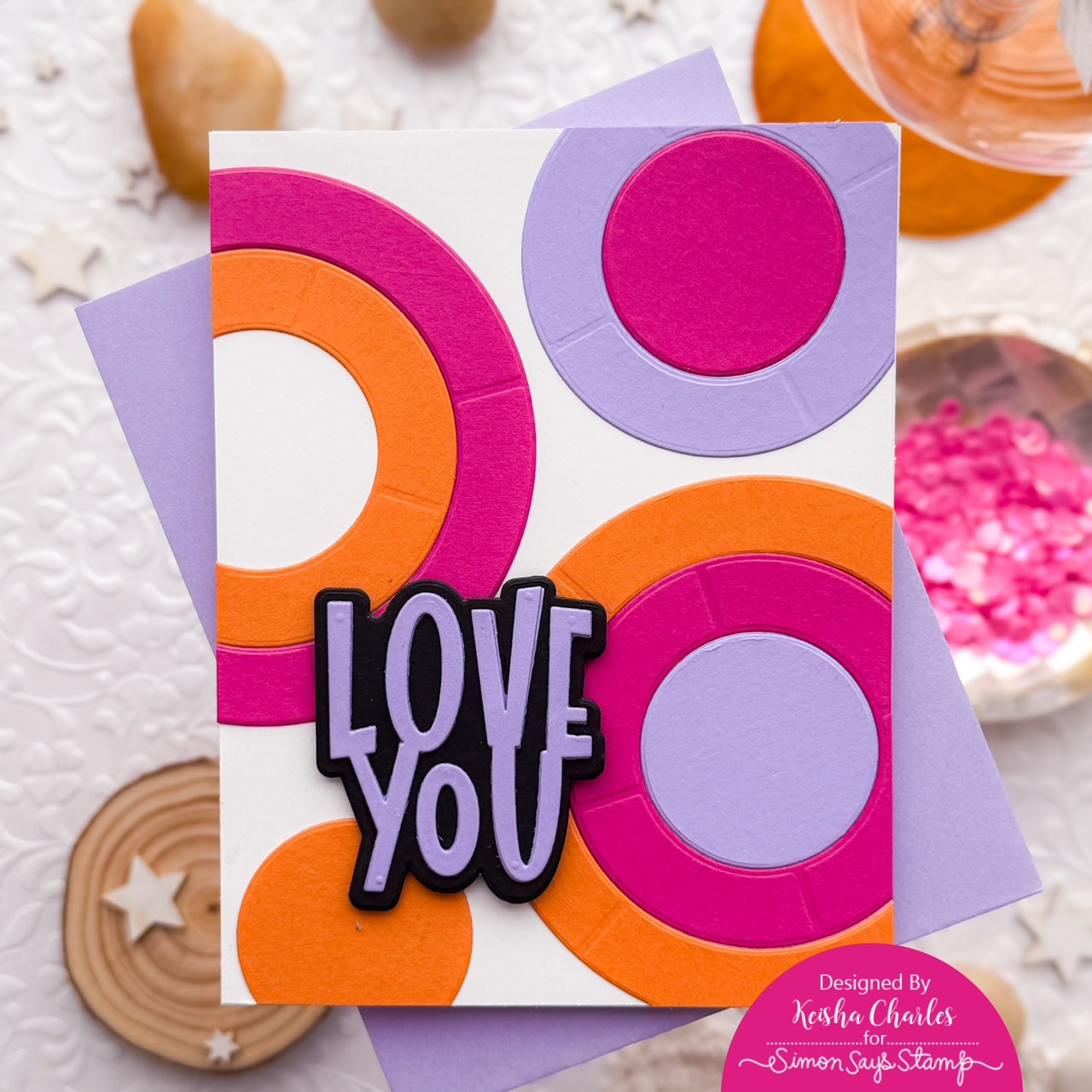 Simon Says Stamp XL Criss-cross Pop Art Wafer Dies Bundle set1285xp Keisha Charles Bright and Bright Love You Card