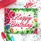 Simon Says Stamp XL Darling Script Greetings Wafer Dies 1740sd Suzy Plantamura Bold Colors Floral Birthday Card
