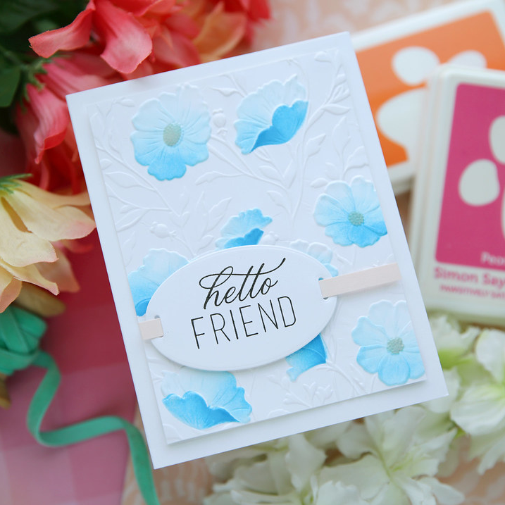 Simon Says Stamp XL Label Slides Wafer Dies 1782sd Laura Bassen Blue Flowers Friend Card | color-code:ALT02