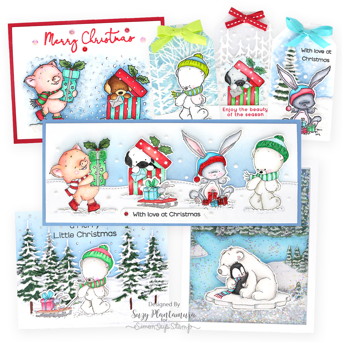 Simon Says Stamps And Dies Wintertime Critters set683wc Season Of Wonder Cute Critter Christmas Cards Suzy Plantamura | color-code:ALT05