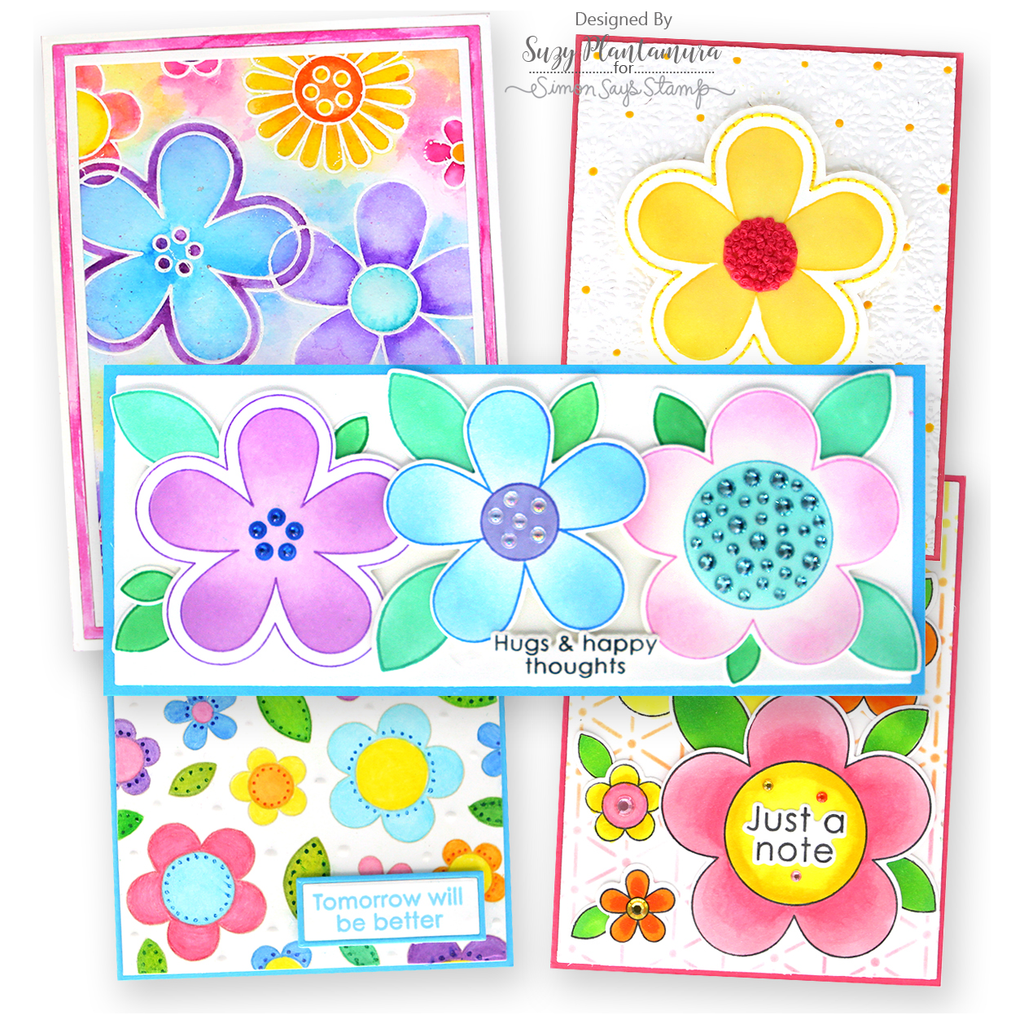 Simon Says Stamps And Stencil Flower Power set773fp Celebrate Card Set Suzy Plantamura | color-code:ALT05