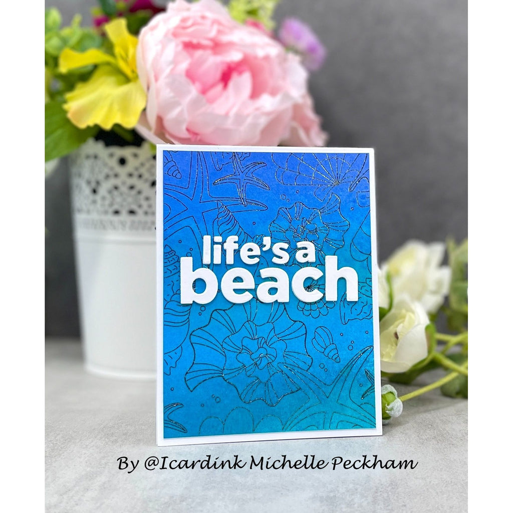 Simon Says Stamps Dies and Foil Cards Beachcombing set803bc Sunny Vibes Ocean Card Michelle Peckham