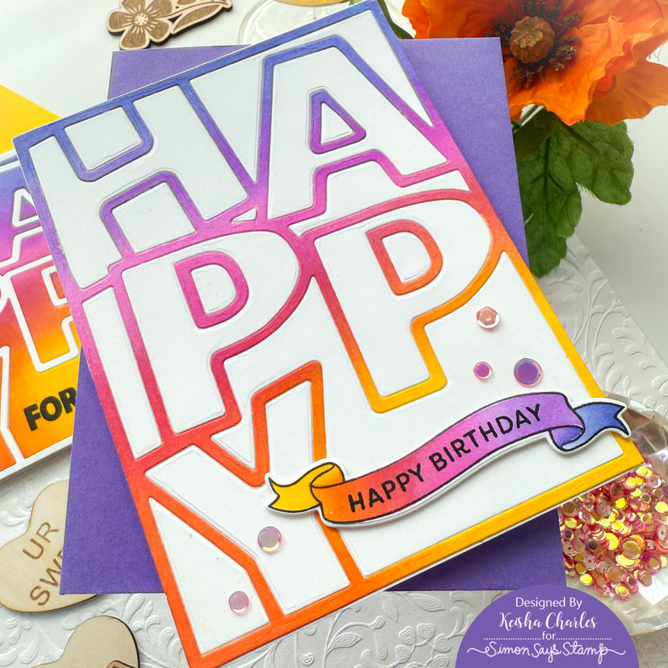 Simon Says Stamps Dies and Stencil Banner Greetings set999bg Moments in Time Birthday Card Keisha Charles | color-code:ALT08