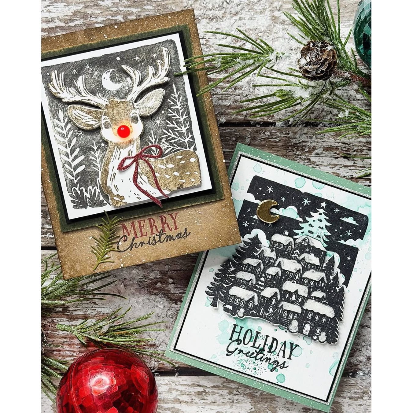 Simon Says Stamps Dies and Stencil Bright Christmas Rooftops set1121bc Christmas Cards Tim Holtz