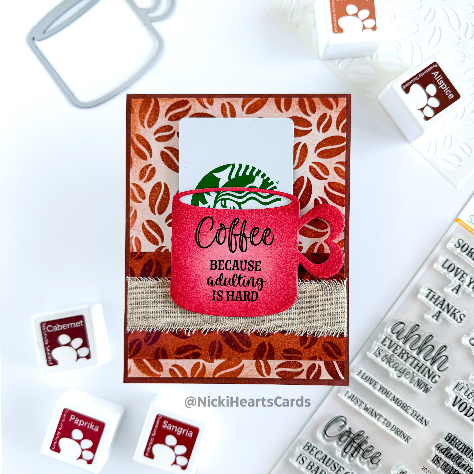 Simon Says Stamps Dies and Stencil Coffee Time set839ct Stamptember Coffee Card Nicki Baxley