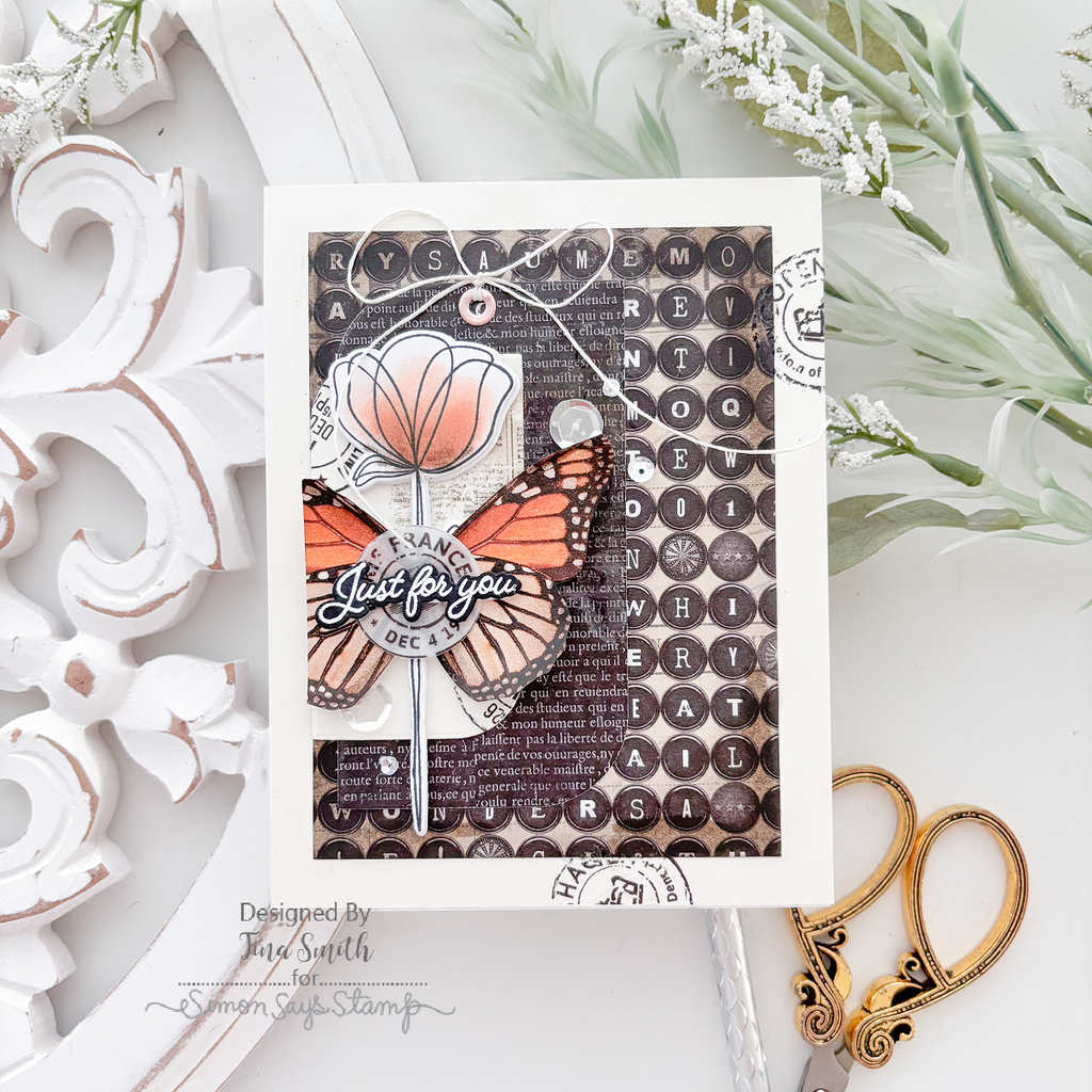 Simon Says Stamps Dies and Stencil Long Stem Florals set1218ls Just for You Monarch Butterfly Card Tina Smith | color-code:ALT09