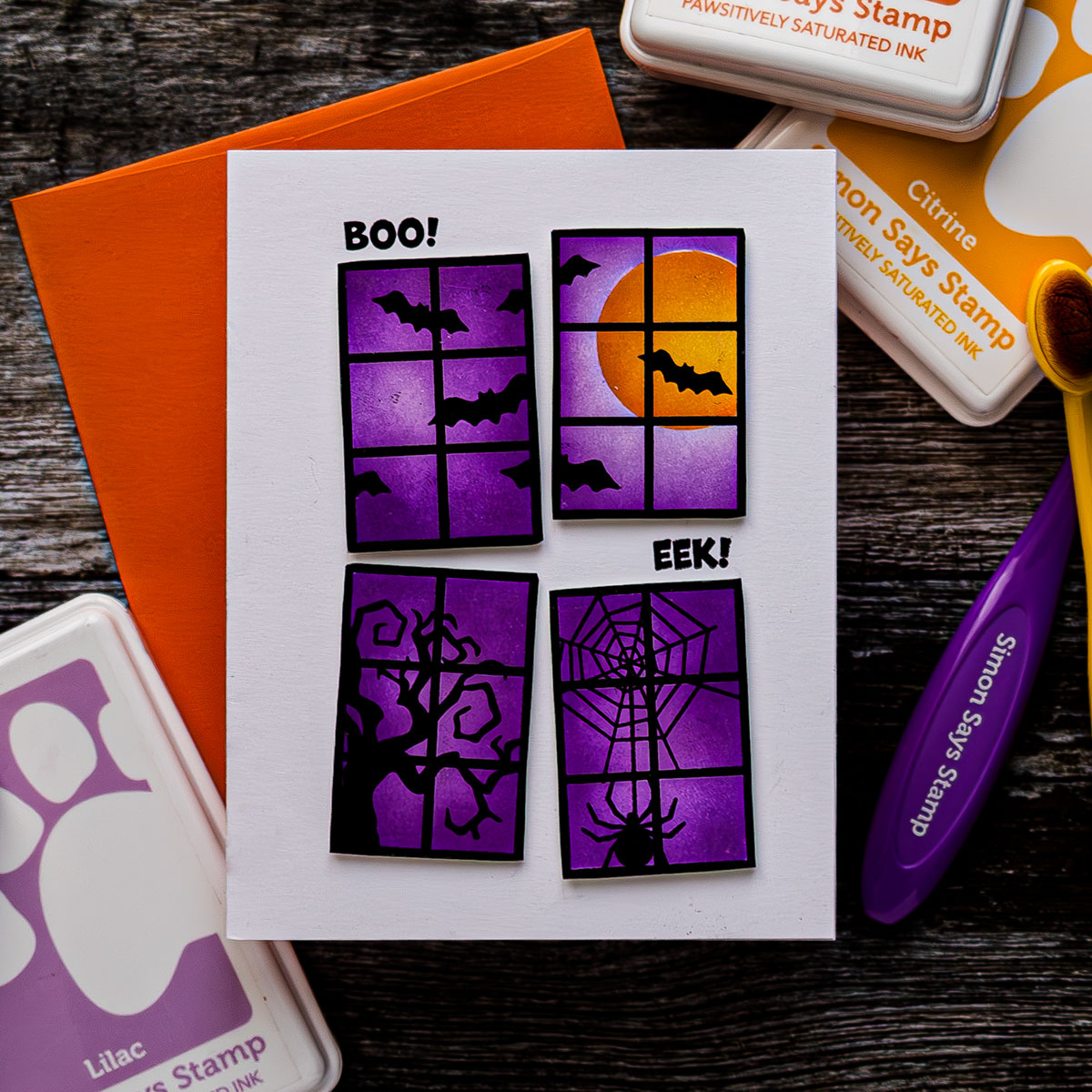 Simon Says Stamps Dies and Stencil Spooky Windows set837sw Stamptember Halloween Card | color-code:ALT01  Yana Smakula Boo! Eek! 